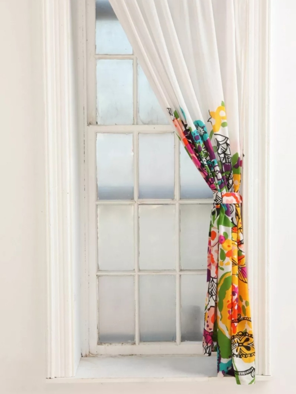 UO Woodland Garden White Sheer Curtain Panels (2) Bright Floral Animal Print 84"